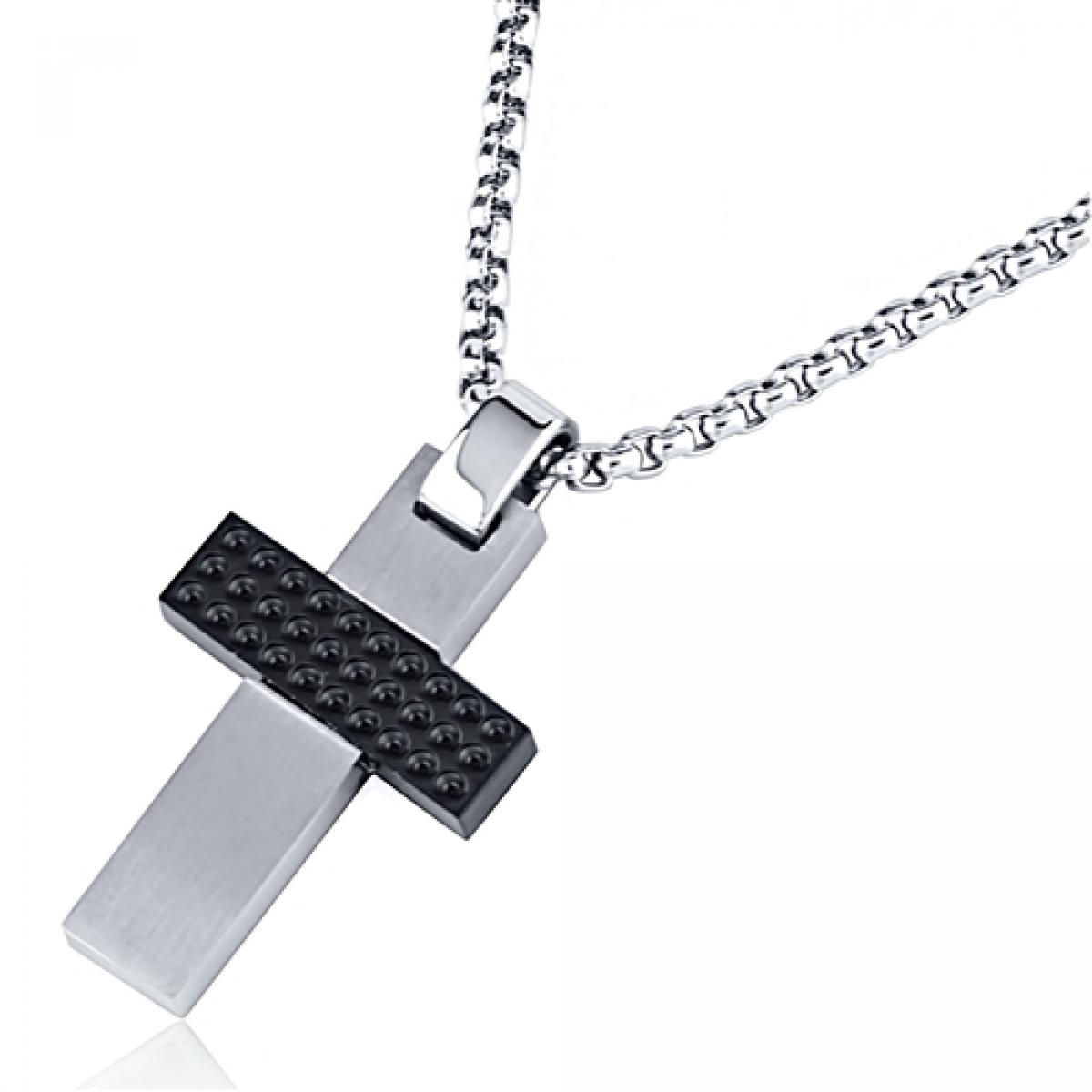 Picture of MDR Trading SS-SSNP026 22 in. Silver & Black Stainless Steel Cross on Rolo Chain Necklace