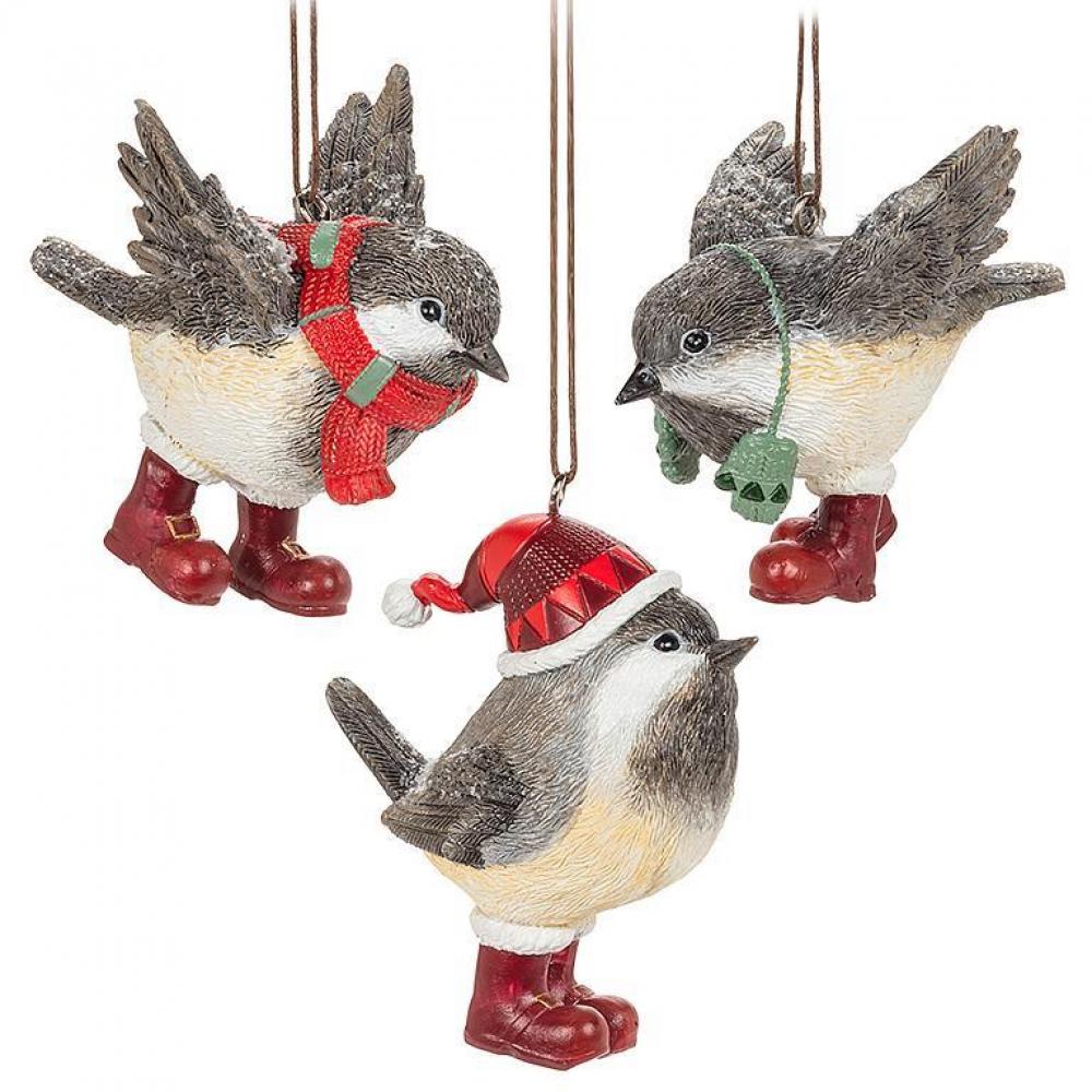 AB-27-BACKYARD-009 3 in. Winter Chickadee Ornament - Multi Color - Set of 3