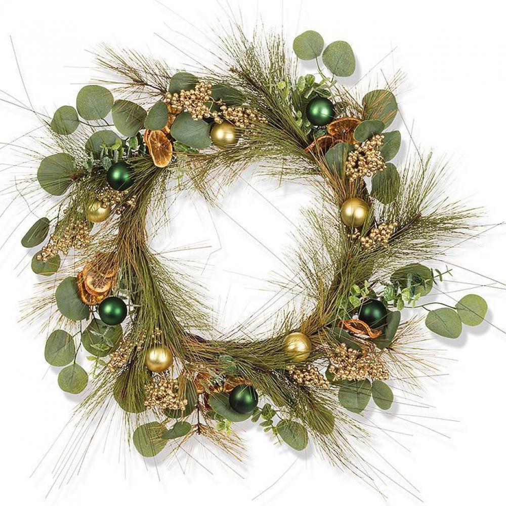 Picture of MDR Trading AB-27-CYPRUS-154-Q01 Gold Berries&#44; Ornaments Fruit & Greenery Drop Pick Wreath&#44; Green & Gold