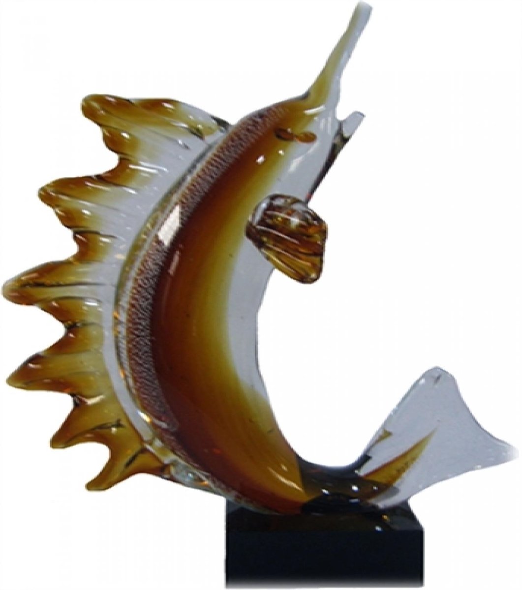 Picture of MDR Trading WT-F100 Brown&#44; White & Black Swordfish on a Black Crystal Base Glass Figurine