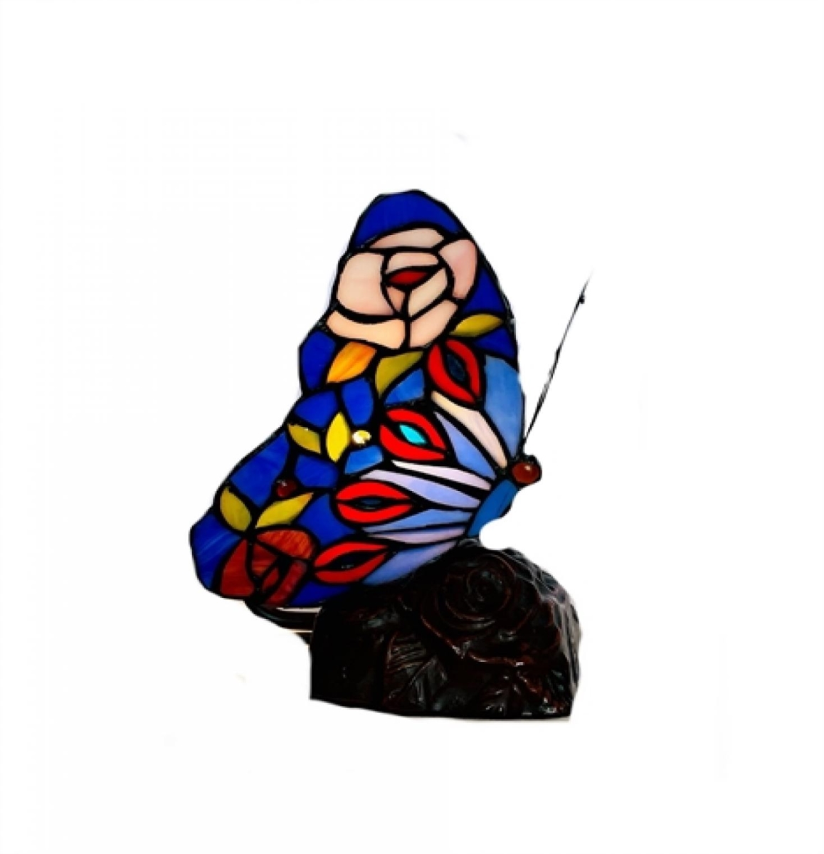 Picture of MDR Trading WT-NN081216 Multi Color Butterfly with Floral Wings Stained Glass Accent Lamp