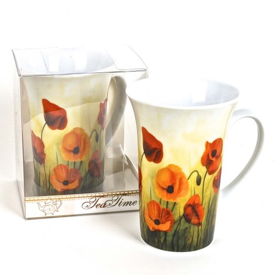 Picture of Hi-Line Gift FMUG-5716 Porcelain Tall Mug in Gift Box PoppiesTea Time