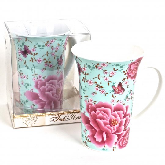 Picture of Hi-Line Gift FMUG-R097 Porcelain Tall Mug in Gift Box PeoniesTea Time