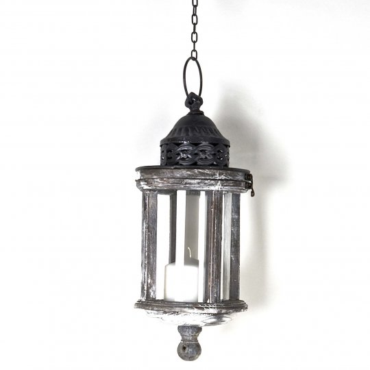 Picture of Hi-Line Gift FWP13004G Vintage Style&#44; Hanging Wooden Candle Lantern - Washed Grey