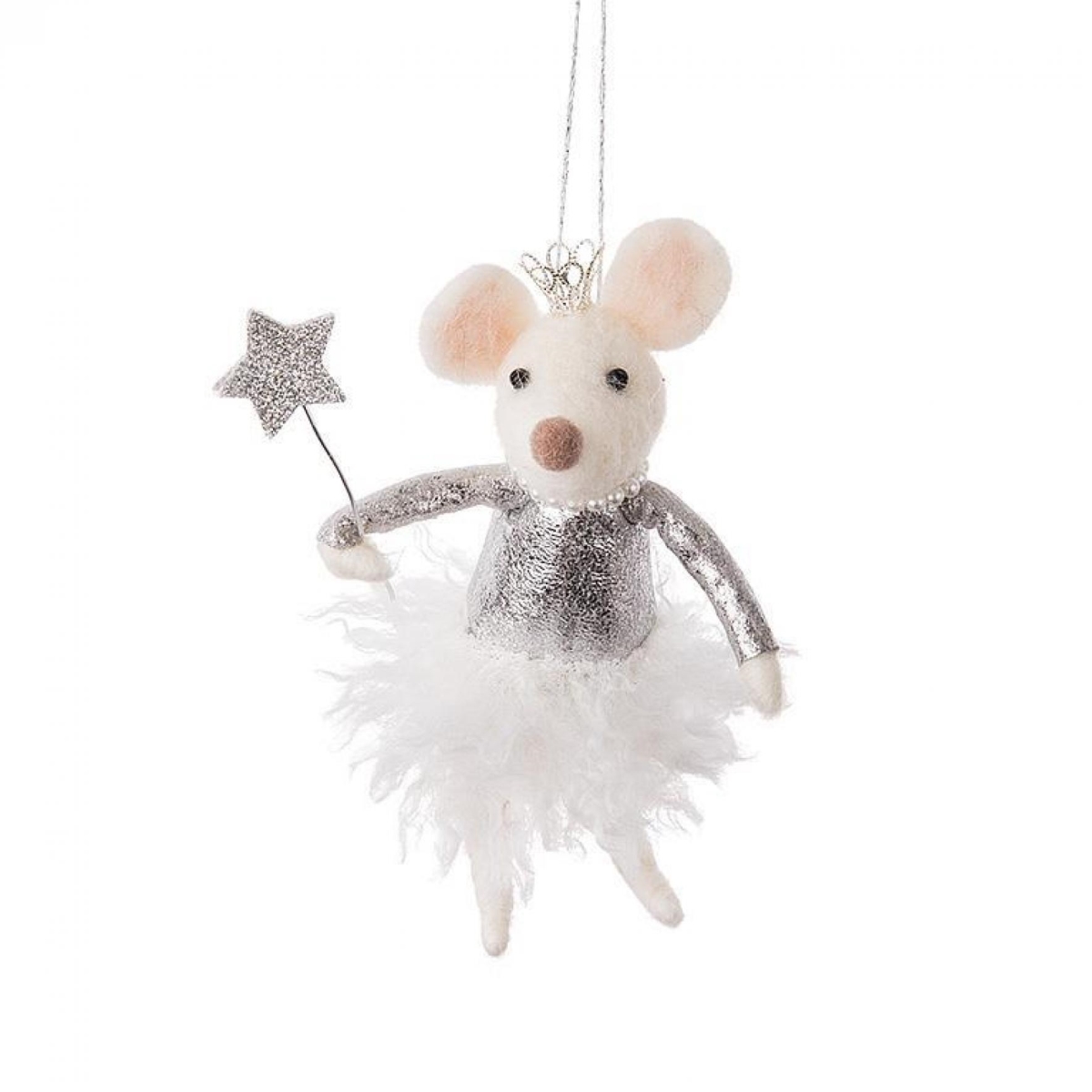 AB-27-MERINO-458 6 in. Princess Mouse Ornament - White & Silver