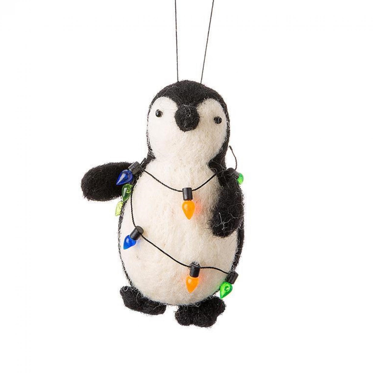 AB-27-MAPLE-1255 2 x 4 in. Penguin Tangled in Christmas Lights Ornament - White & Black
