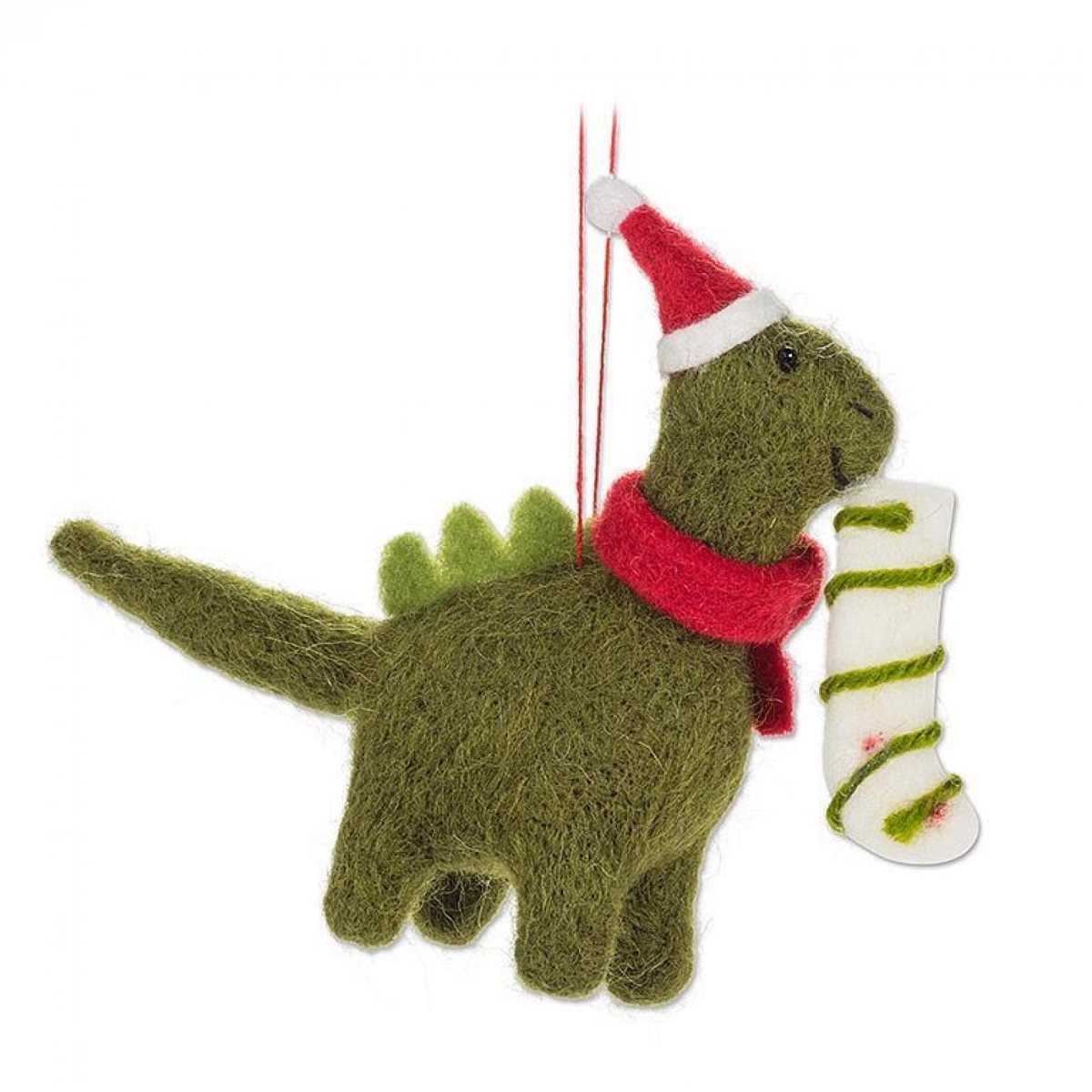 AB-27-MAPLE-1832 6 in. Holiday Dinosaur Ornament - Green, Red & White