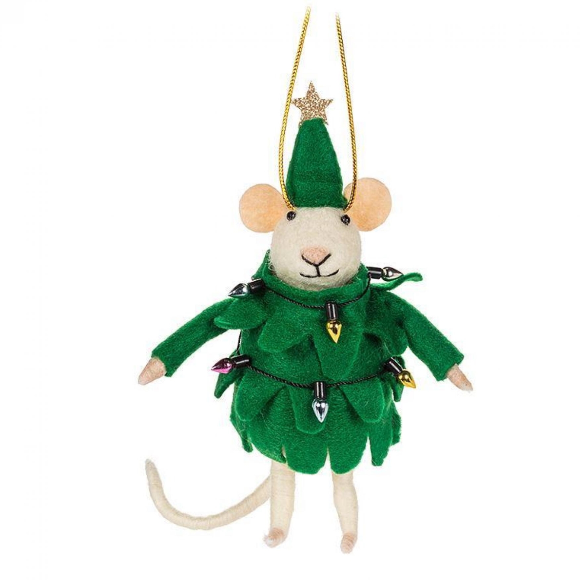 AB-27-MAPLE-1837-Q01 5.5 in. Mouse in A Tree Suit with Christmas Lights Ornament - Green & White