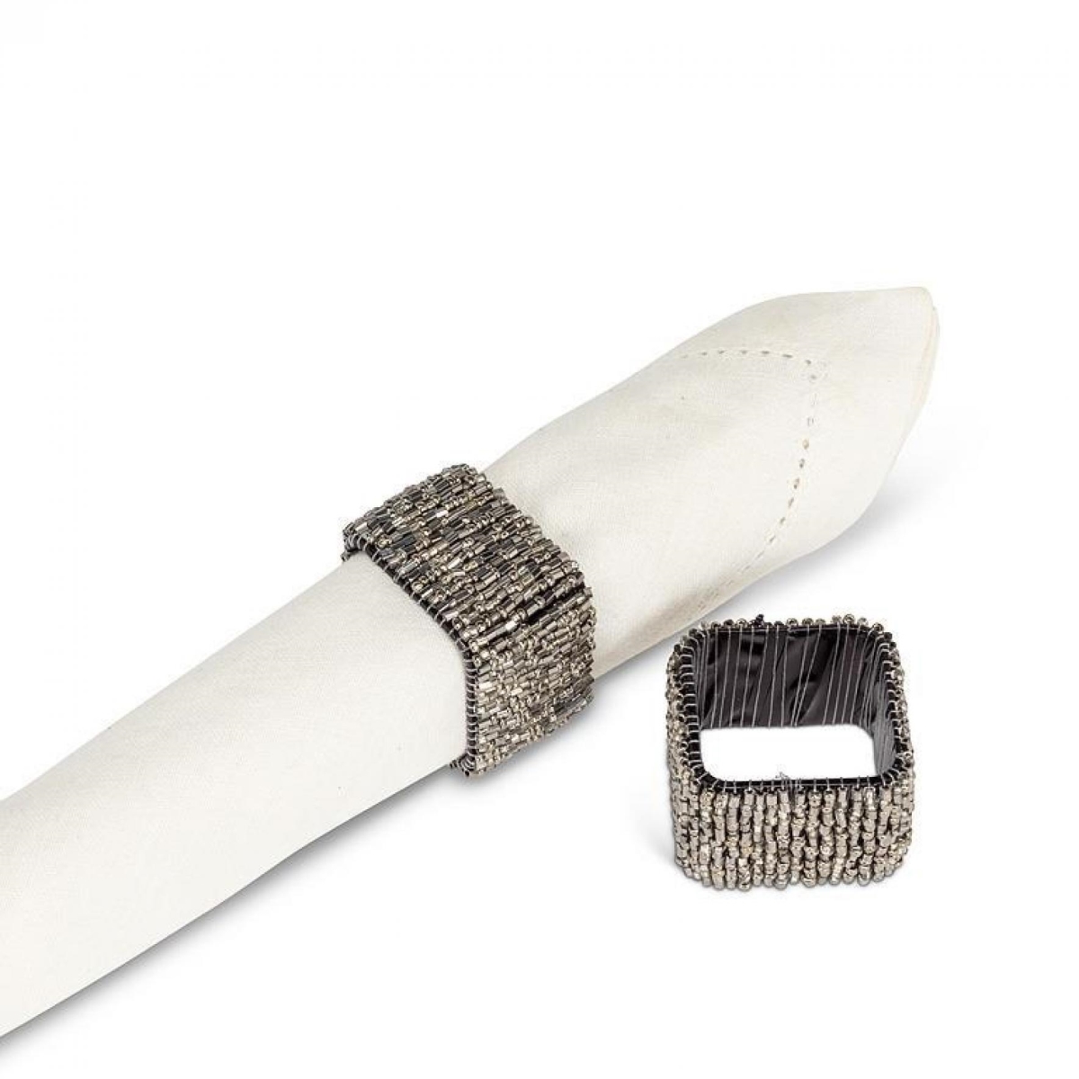 Picture of MDR Trading AB-40-GLAMOUR-07-SIL 1.5 in. Square Beaded Napkin Ring - Silver - Set of 4