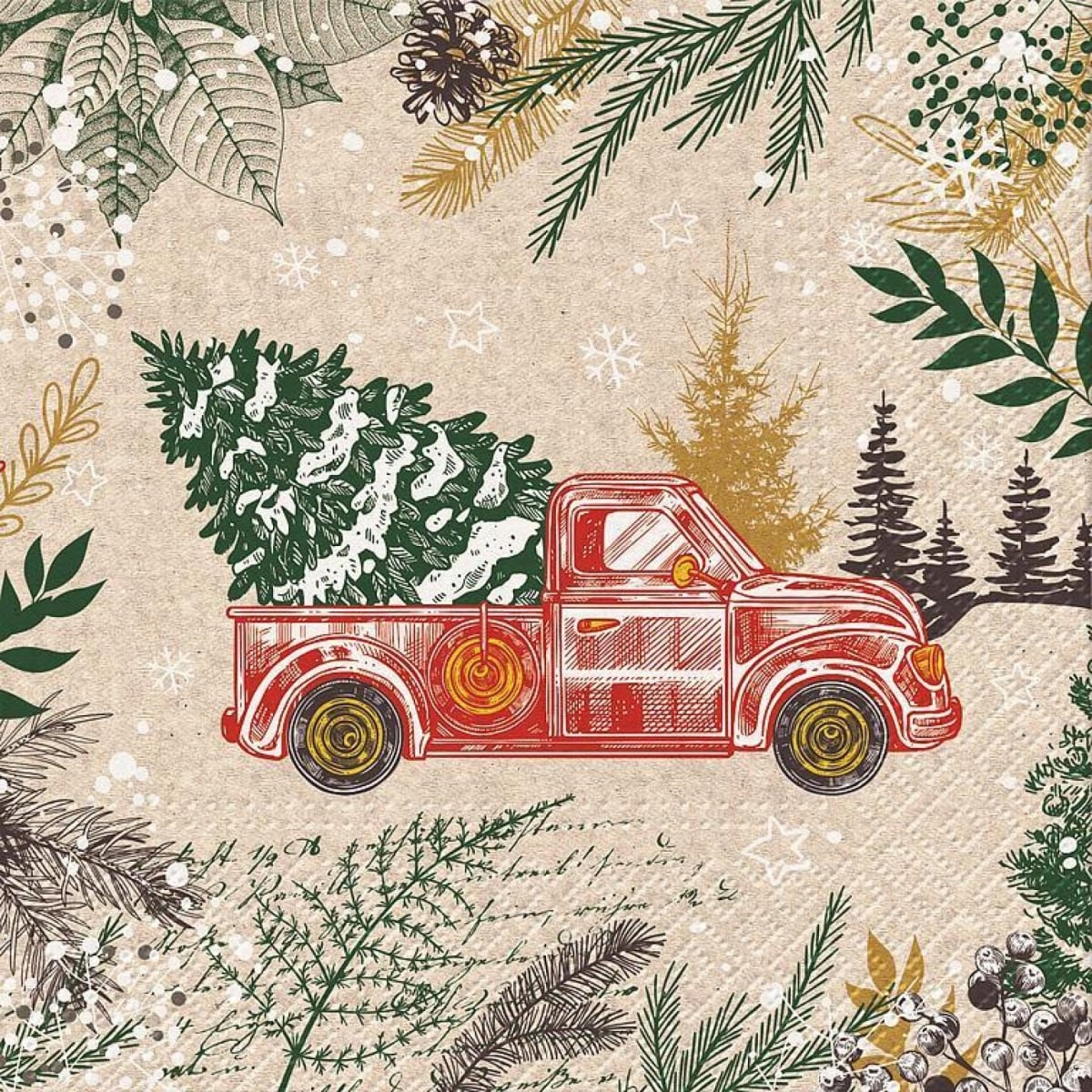 AB-88-L-021600-Q01 6.5 in. Luncheon Size We Care Christmas Truck with Tree Napkins - Multi Color - Set of 20