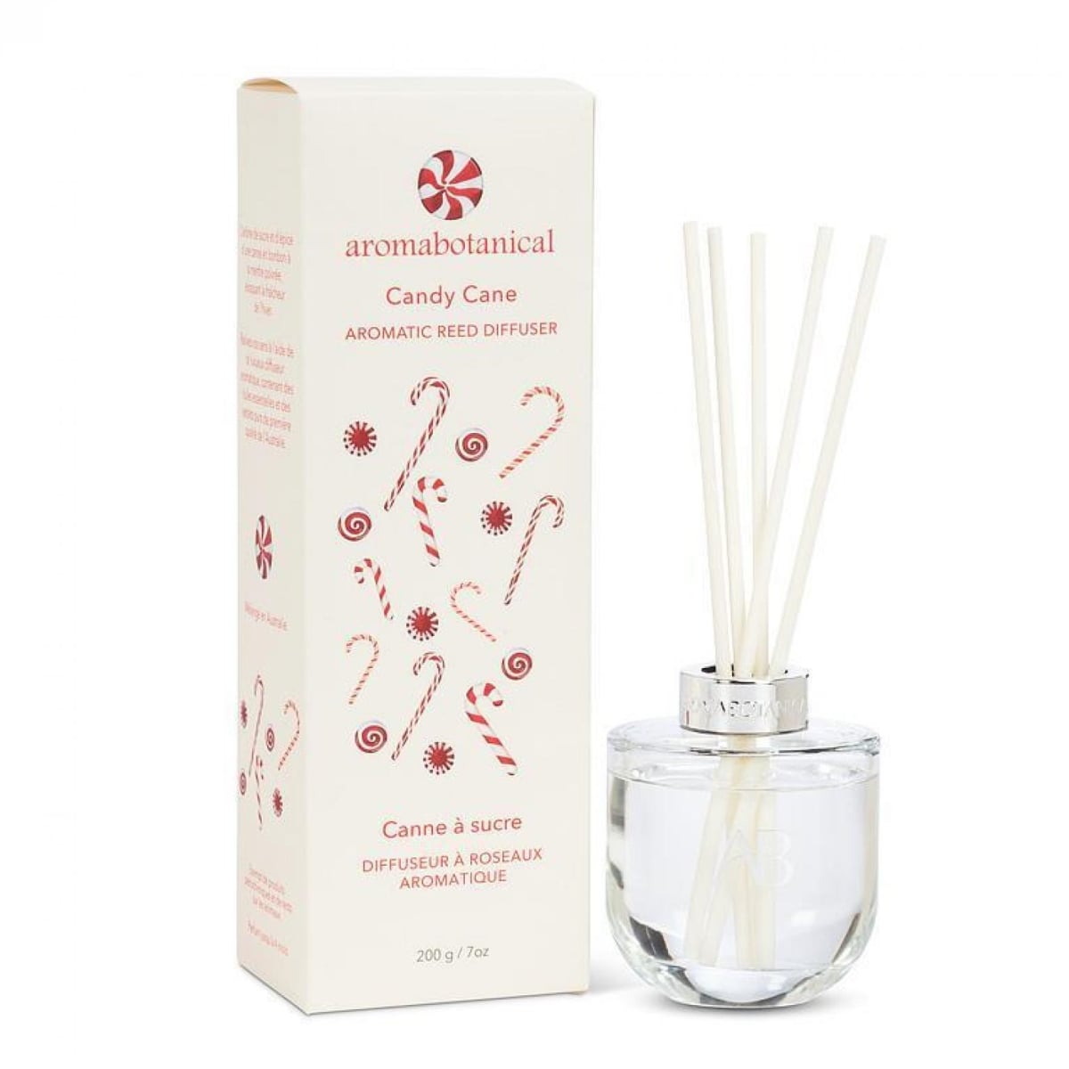 AB-16-AB-REED-CC-Q01 9 in. 200 ml Peppermint Candy Cane Reed Diffuser - Clear