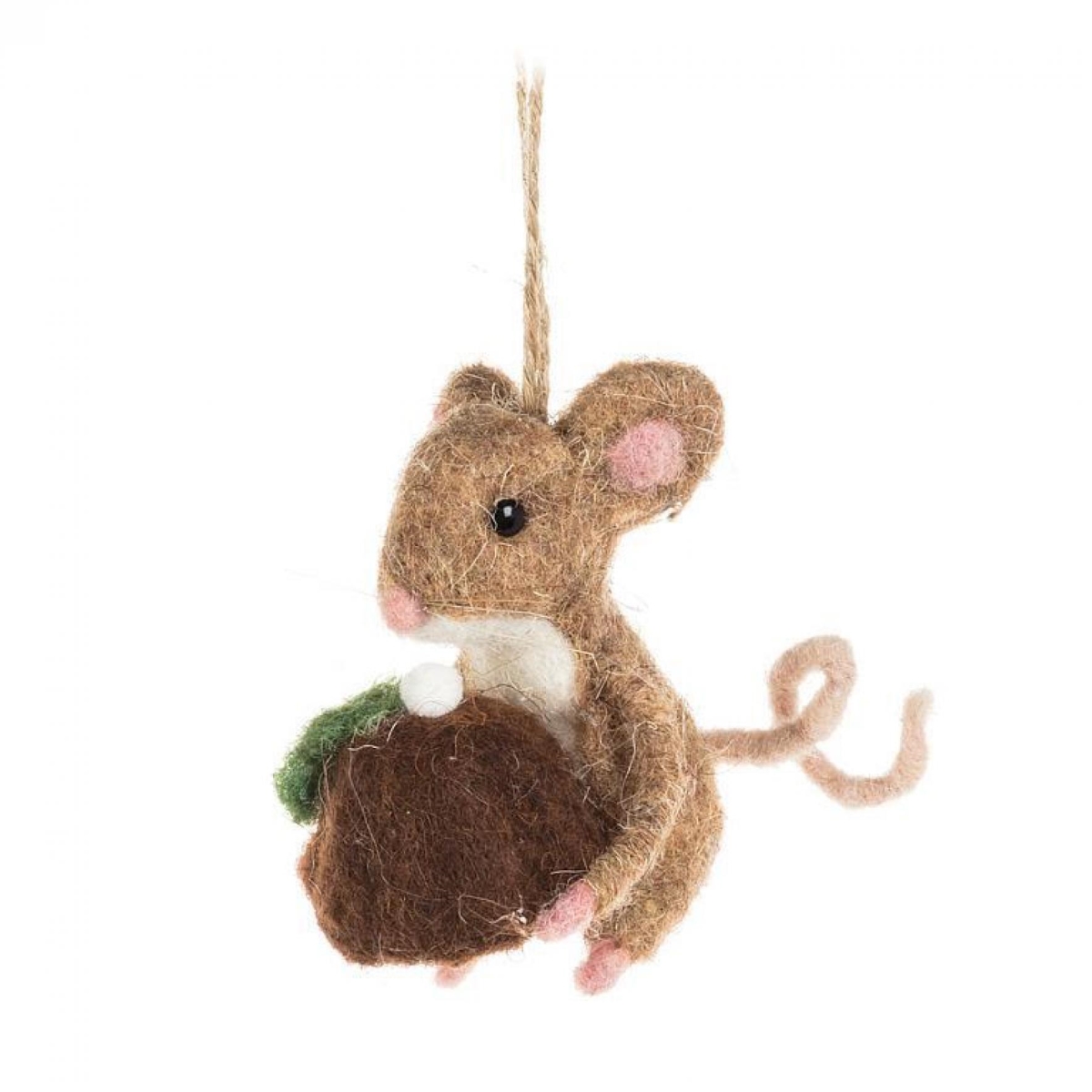 AB-27-BAKERY-763-Q01 3 in. Mouse with A Christmas Pudding Ornament - Tan & Brown