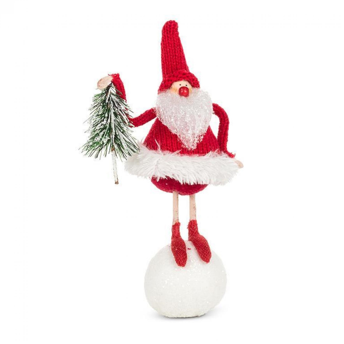 Santa Holding Tree Ornament - Red - White & Green - 8 in. - Rustic Charm