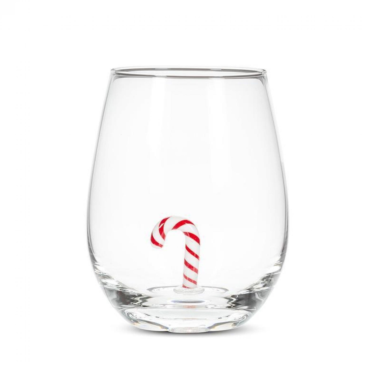 AB-27-VINO-210-Q01 3.25 x 3.25 x 4.5 in. 20 oz Candy Cane in The Base of A Stemless Wine Glass - Clear, White & Red
