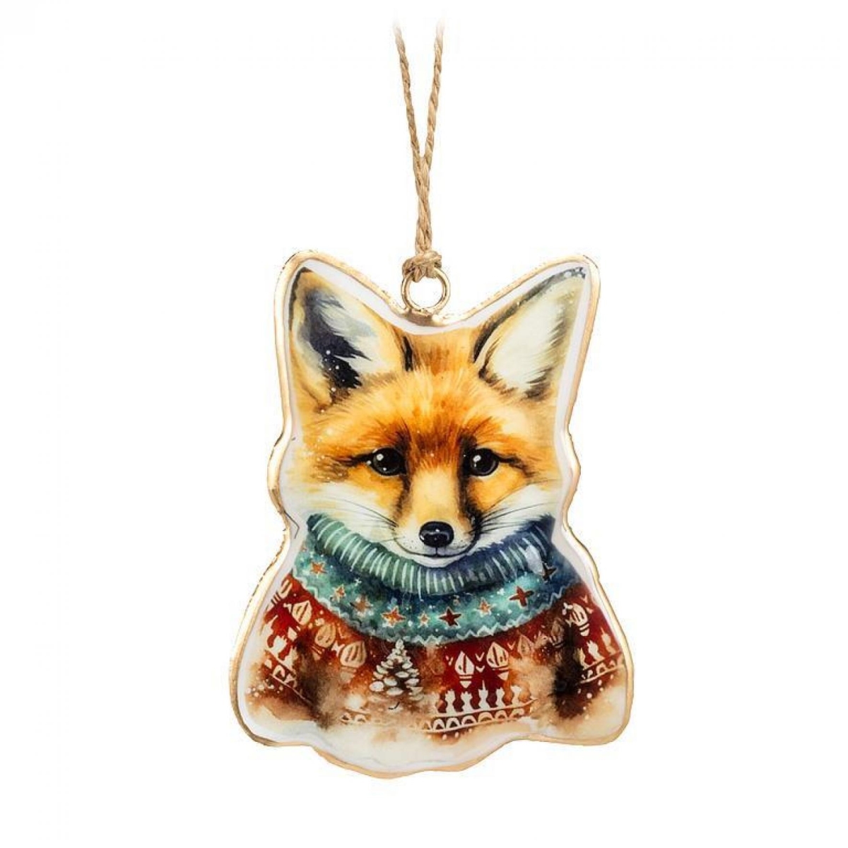 AB-37-IMPRINT-129-Q01 4 in. Red Fox in Sweater Ornament - Multi Color
