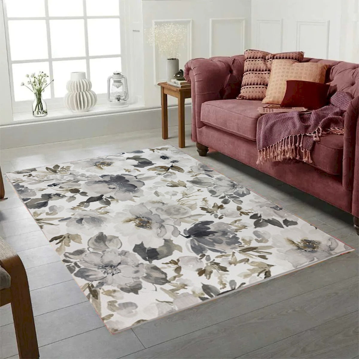 VA-BRI-257-1017 Brio Washable Non Slip Floral Pattern Modern Rug 2'5'X7'