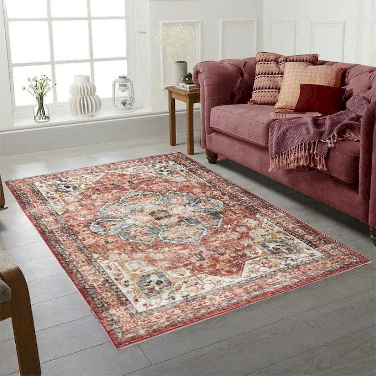 VA-BRI-46-1000 Brio Washable Non Slip Red Tones Modern Rug 4'X6'
