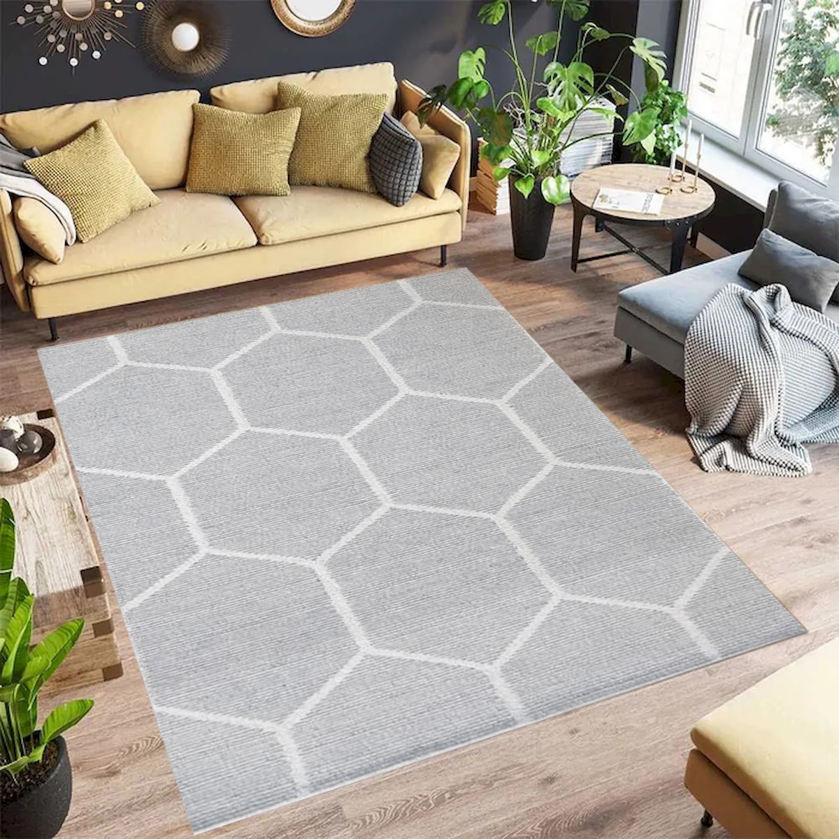 VA-JOR-91-101 Joris Gray And White Geometric Pattern Handmade Wool Area Rug 9'X12'