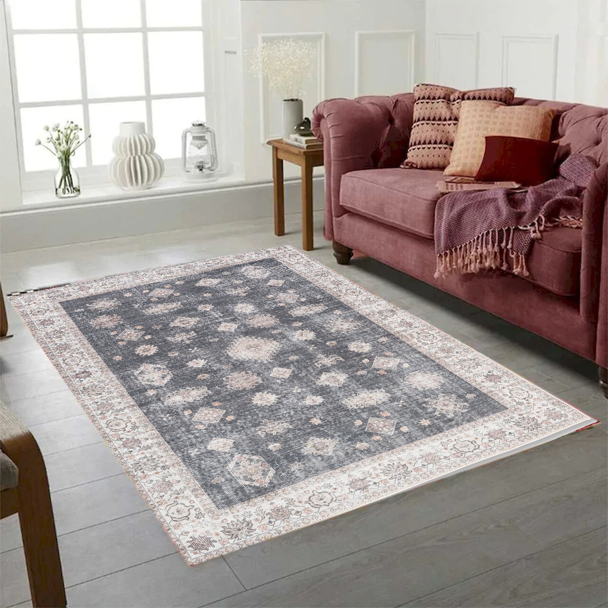 VA-AUR-35-1474 Aura Charcoal And Beige Multi Area Rug 3'X5'