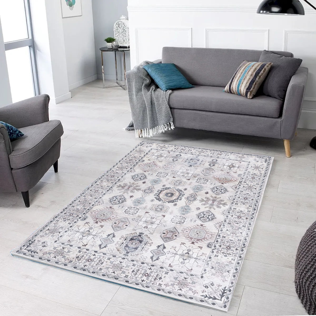 VA-PPL-69-5BEIGE Sparx Distressed Beige Washable Transitional Rug 6'X9'
