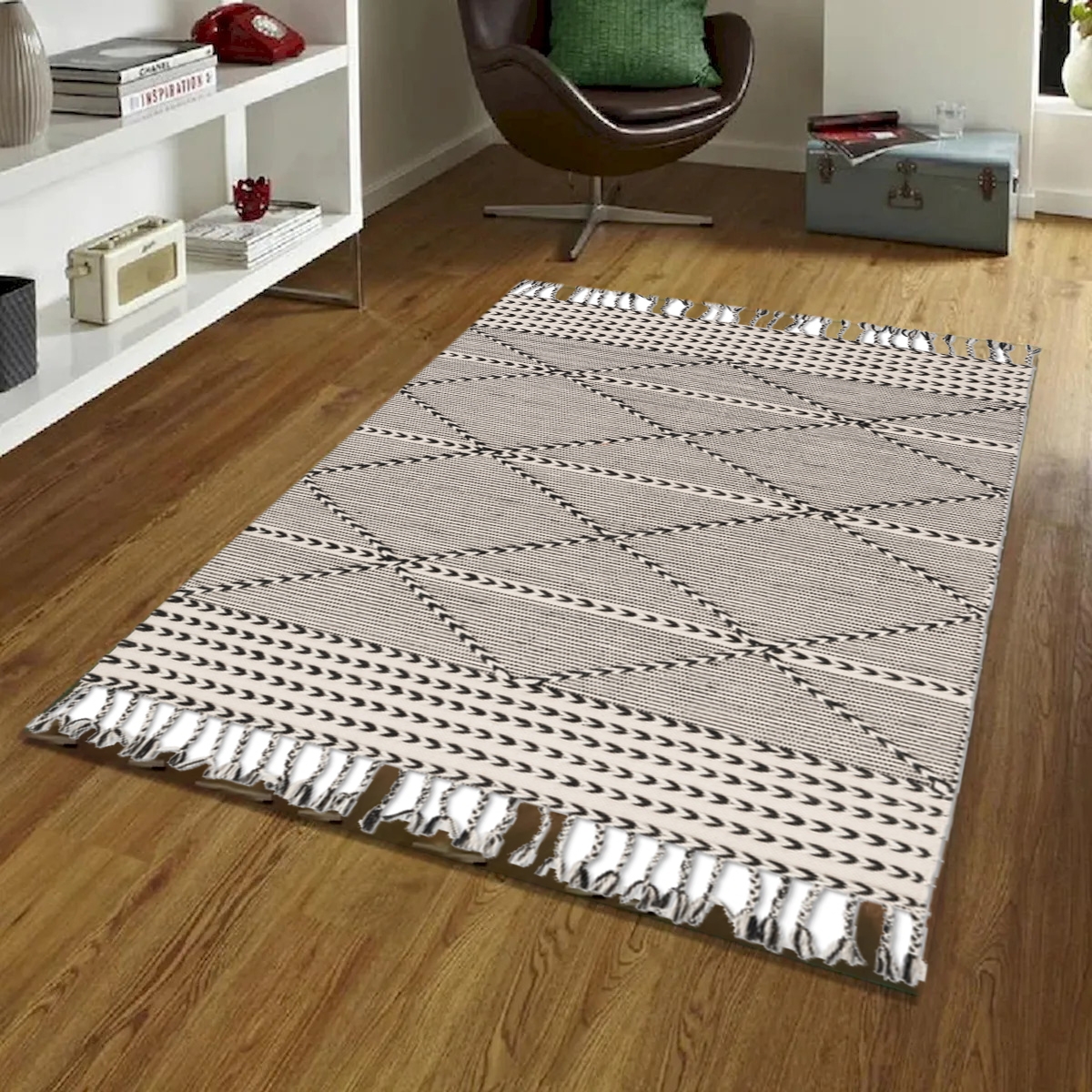 VA-EZR-81-100 Ezra Black And Ivory Patterned Rug 8'X10'