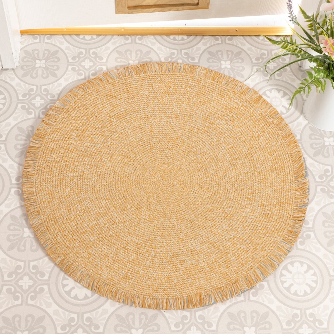 VA-ELO-55R-OCH Elora Ochre Colored Braided Round Rug 5'X5'