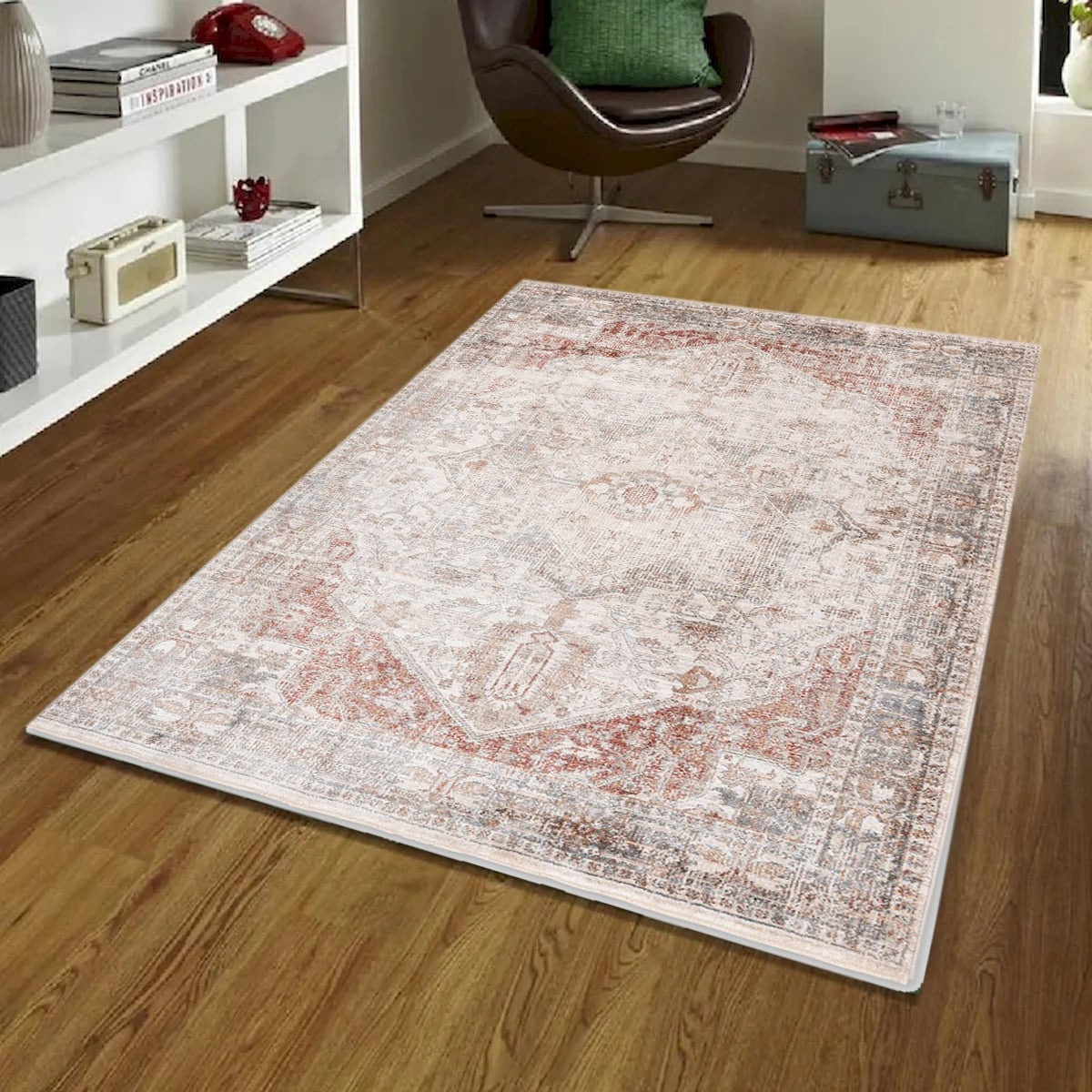 VA-ELA-23-52 Elaxi Faded Browns Patterned Rug 2'X3'