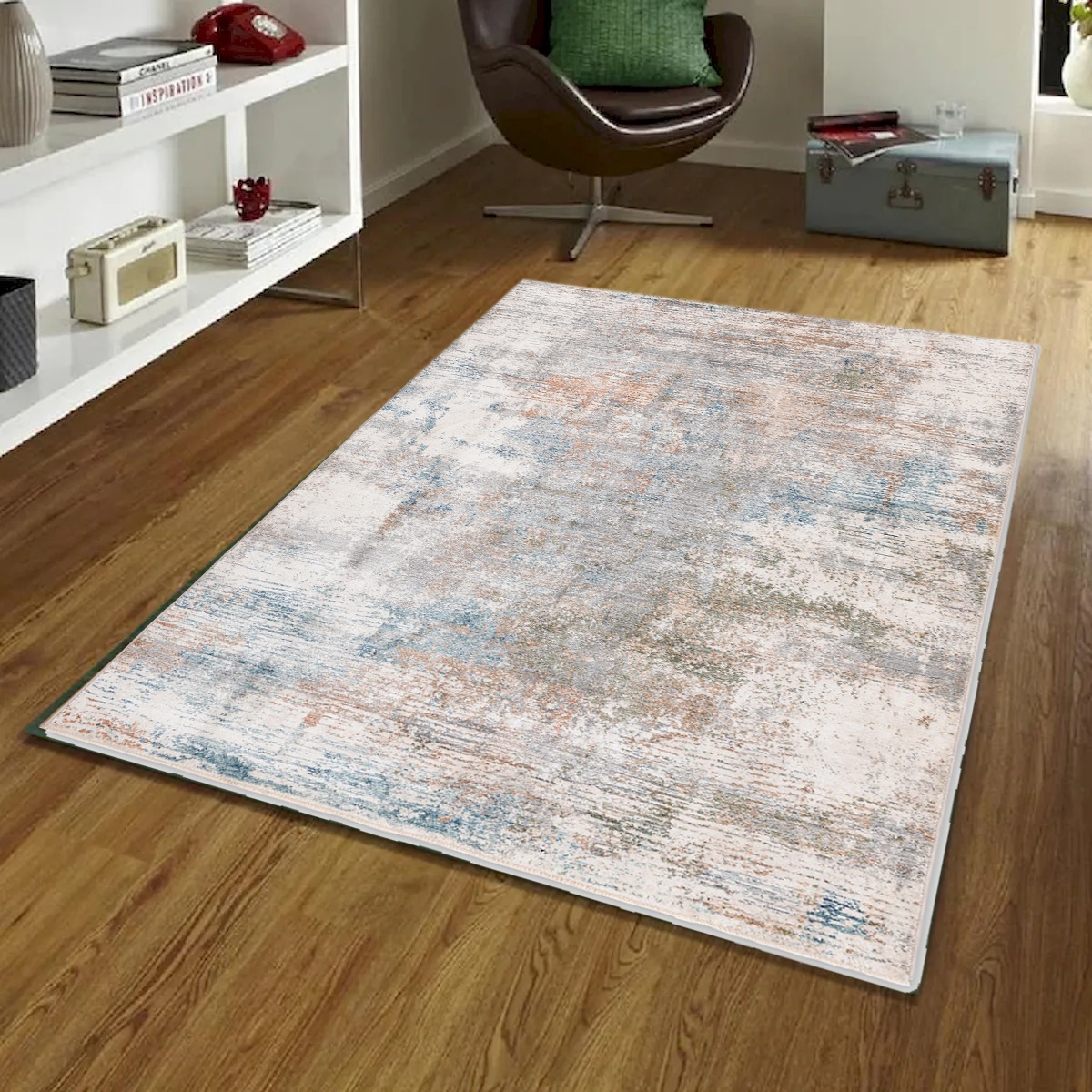 VA-ELA-23-50 Elaxi Blue,Brown,Gray And White Patterned Rug 2'X3'