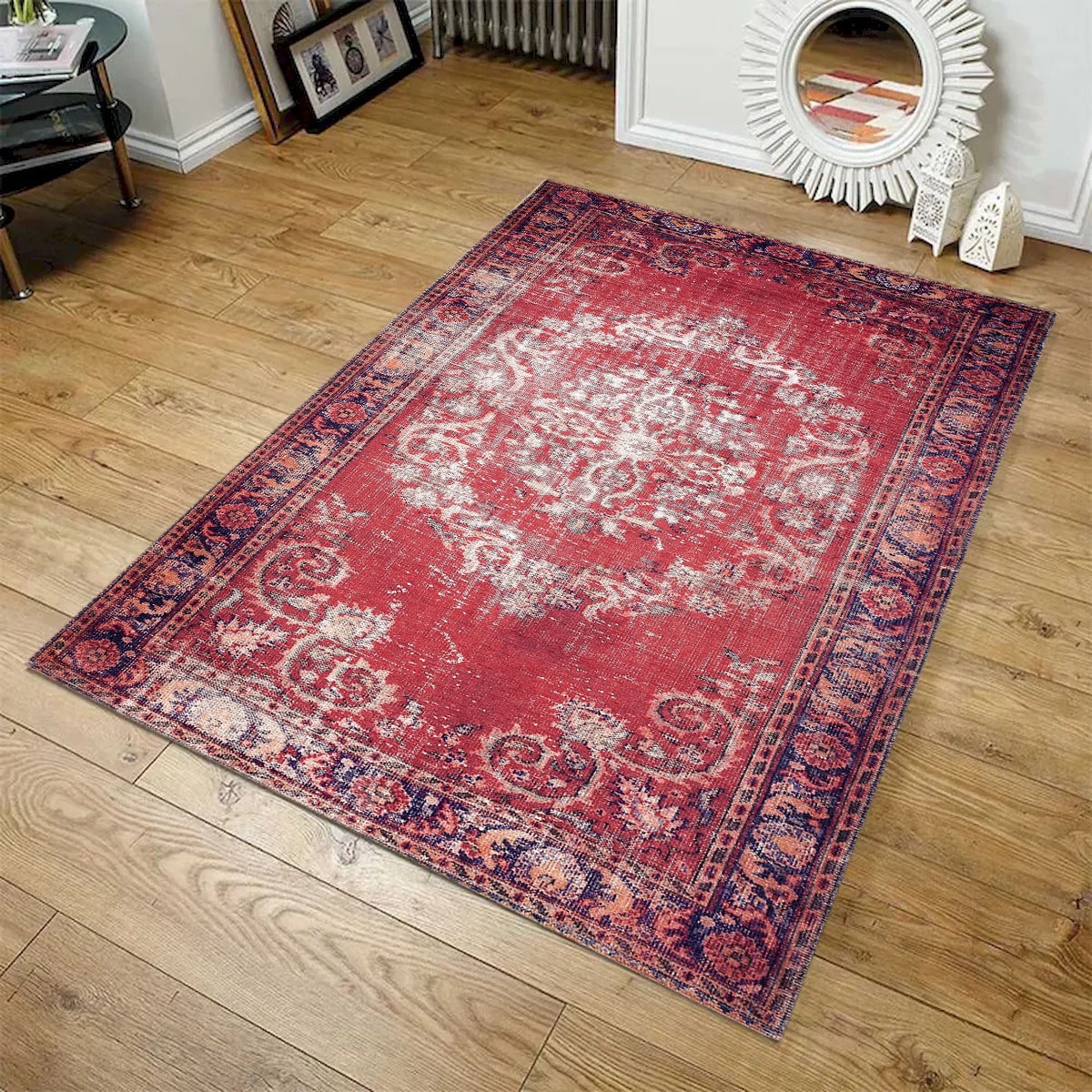 VA-PPL-69-C3606 Sparx I Medallion Distressed Red Washable Modern Rug 6'X9'