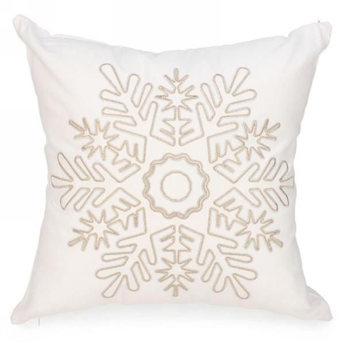 AP-PAC112GSF_Q01 White With An Embroidered Silver And Gold Snowflake Pillow