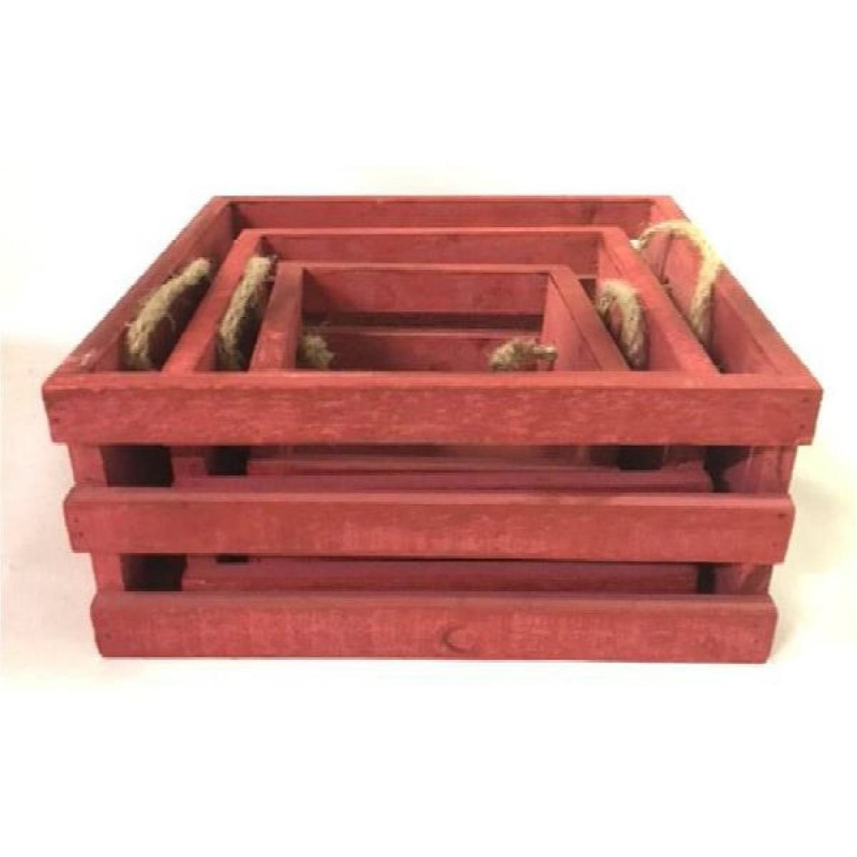 AP-CBX674S3B Set Of 3 Square Red With Jute Handle Crates