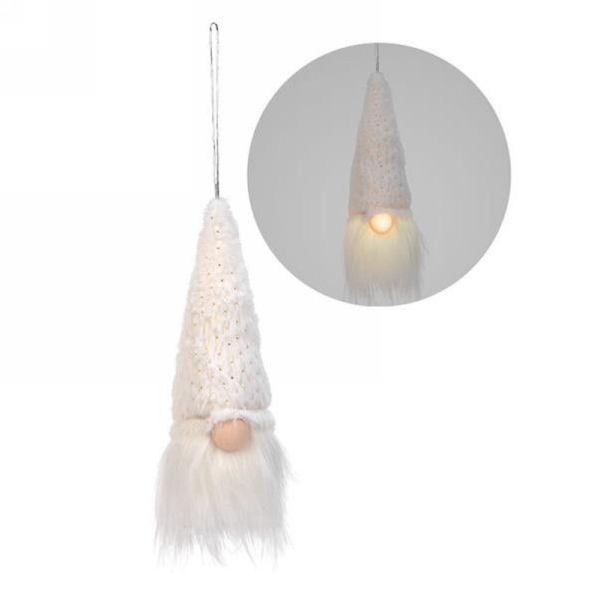 AP-ORN297LWH_Q01 Led White Hanging Gnome Ornament