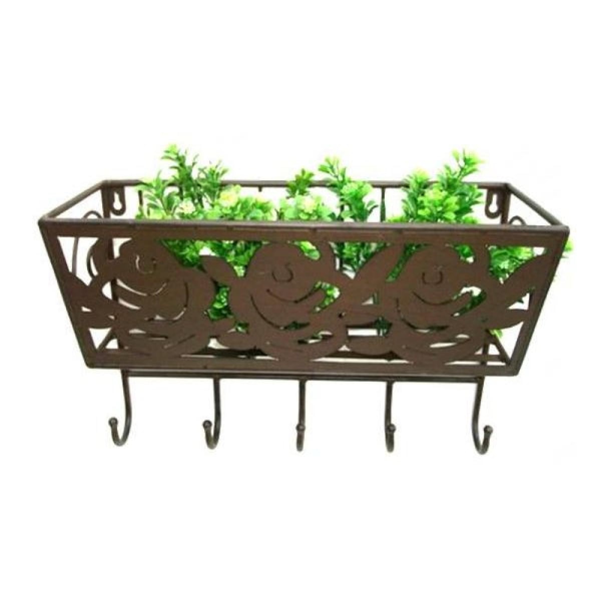 AP-CM302S_Q01 Metal With Floral Design And Hooks Wall Planter
