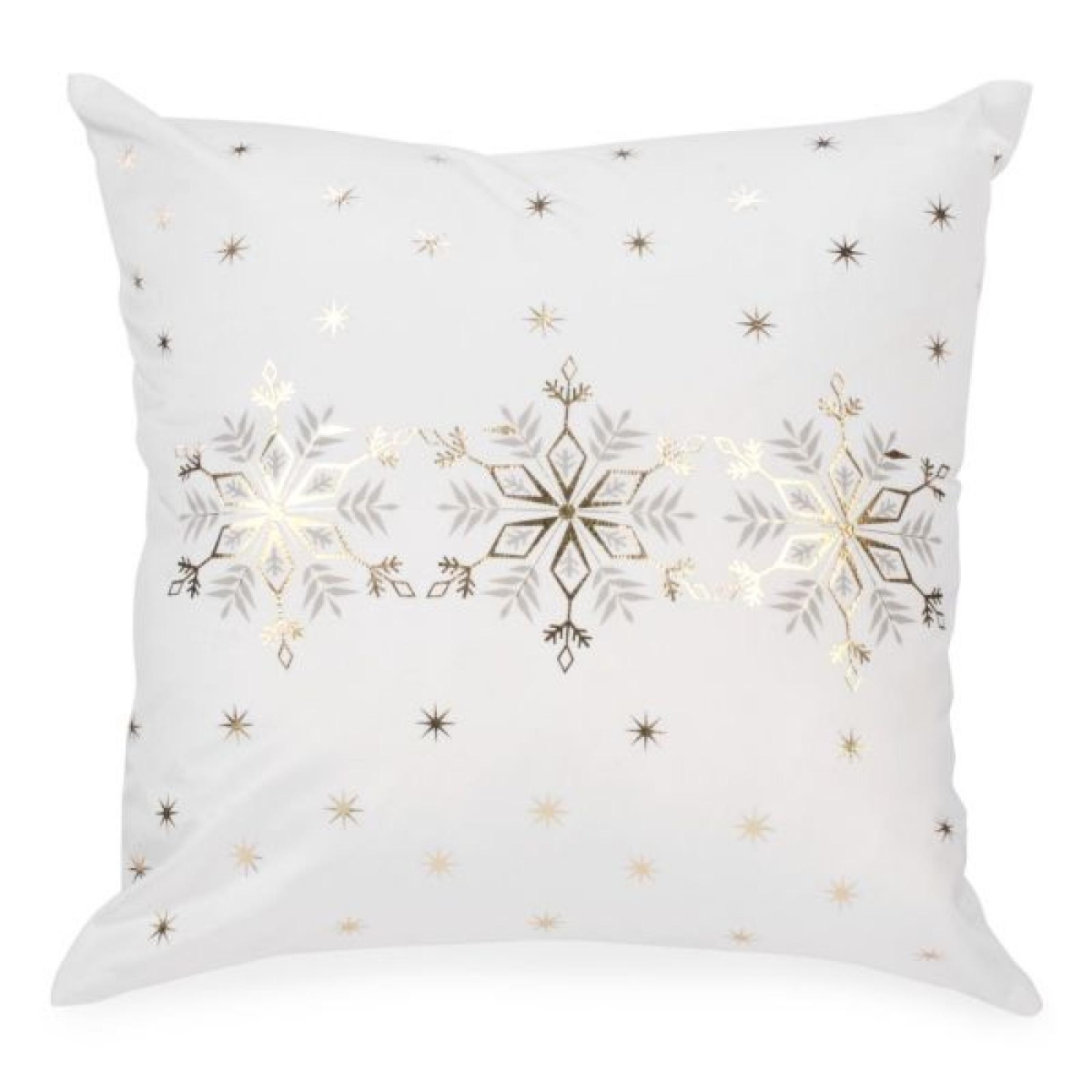 AP-PAC116GSF_Q01 White With Gold And Silver Snowflakes Pillow