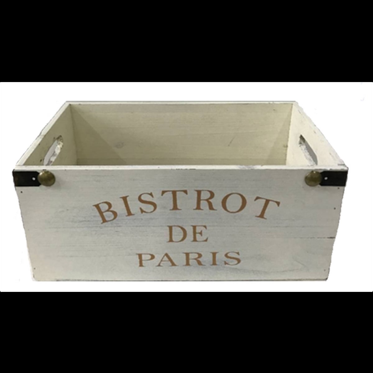 AP-CBX504T_Q01 Bistrot De Paris White Washed Rustic Finish Wood With Side Handles Crate