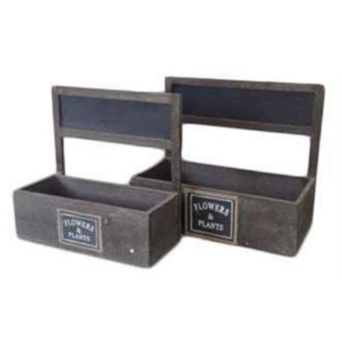 AP-CBX611T2 Set Of 2 Rectangular Wood With Chalkboard Backing And Flowers And Plants Text Crates
