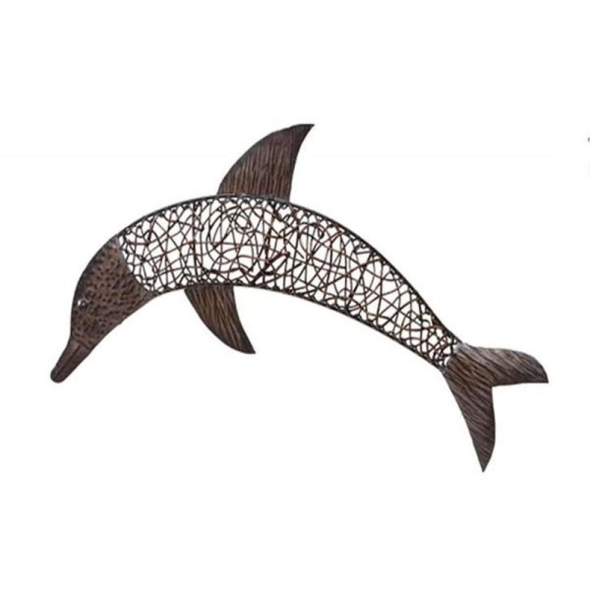 AP-CDC107F_Q01 Hand Crafted Iron And Rattan Dolphin Wall Decor