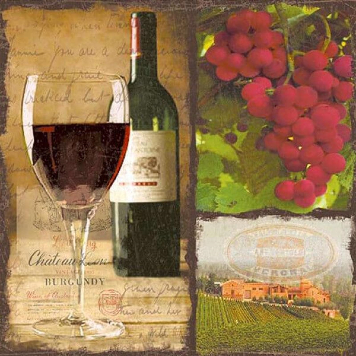 AP-NAP5564_Q01 Pack Of 20 Luncheon Size Wine And Grapes Pattern Napkins