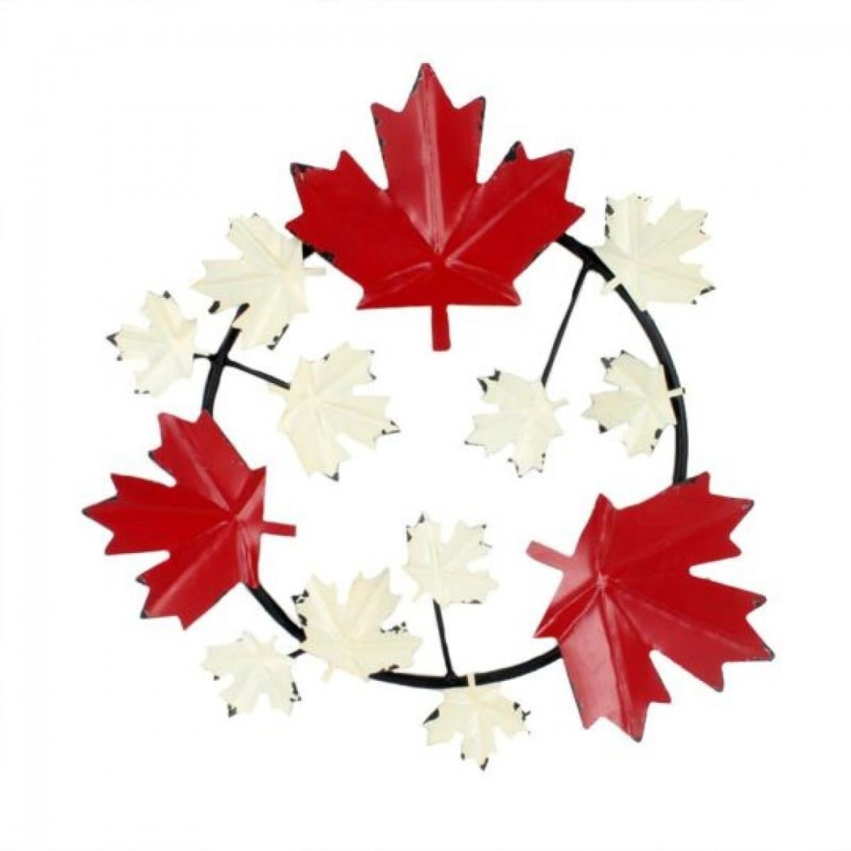 CM-FN493RW_Q01 Metal Red And White Maple Leaf Wreath