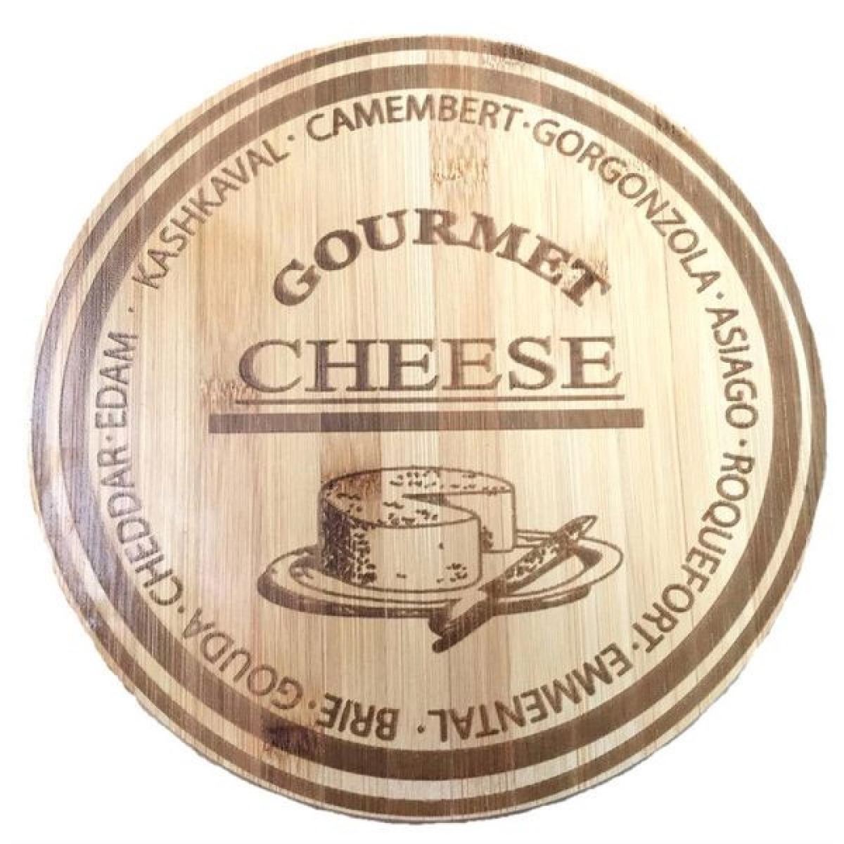 Picture of MDR Trading Inc. AP-CCB308R10_Q01 Round Bamboo Engraved With Names Of Cheese Cutting Board