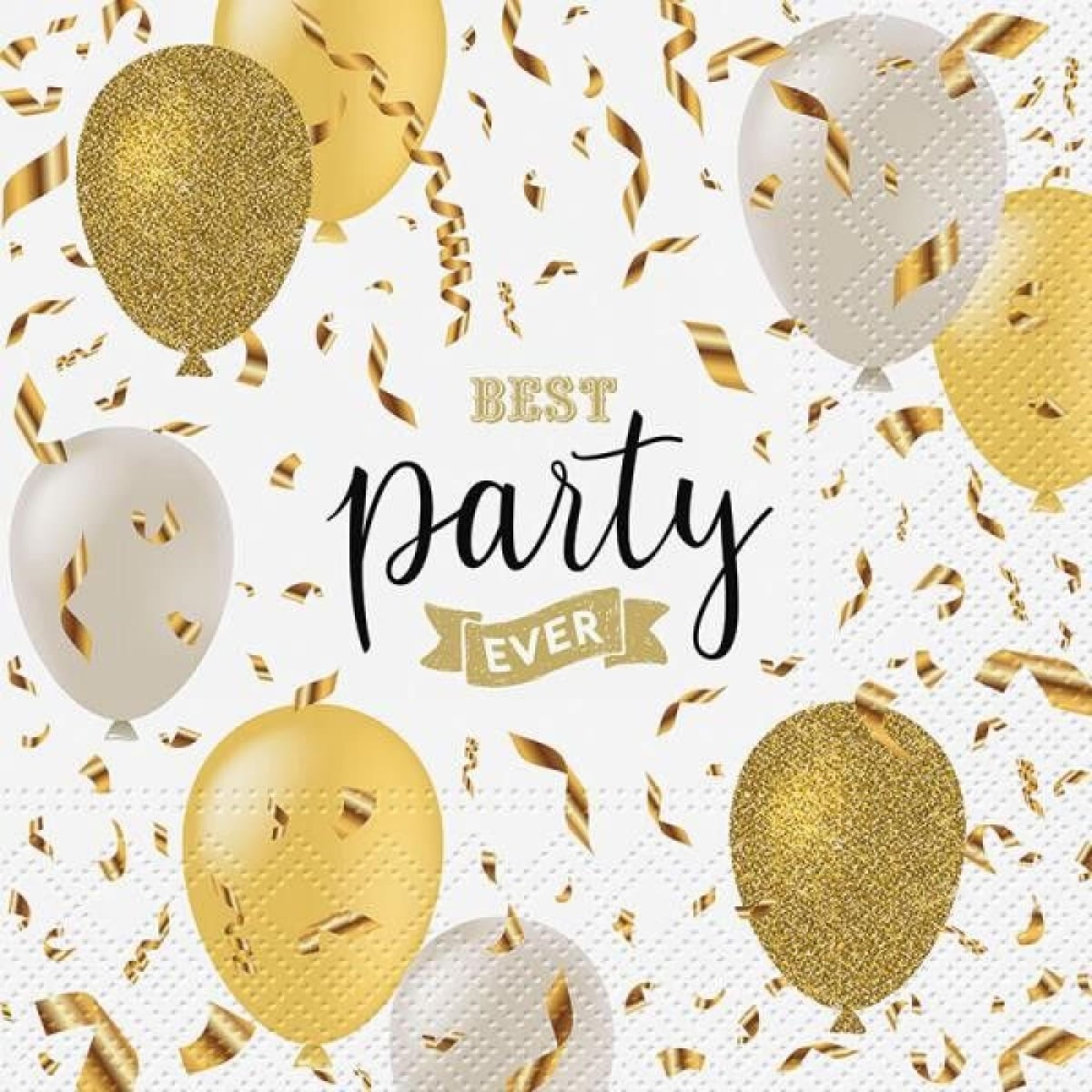 AP-NAP1184 Pack Of 20 Luncheon SizeBest Party Ever With Balloons And Streamers Pattern Napkins