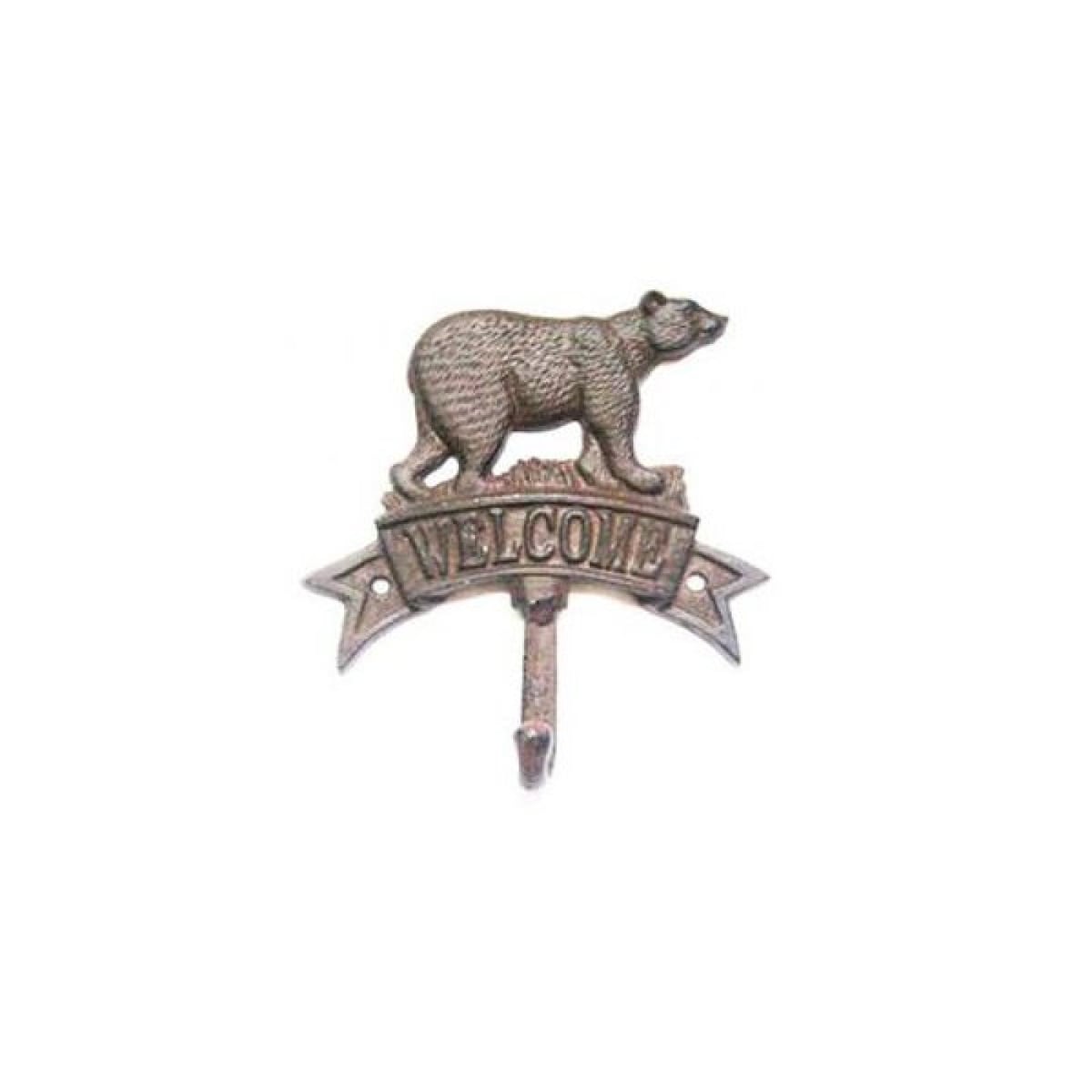 AP-CIR951BH_Q01 Cast Iron Bear With Hook Wall Mounted Welcome Sign