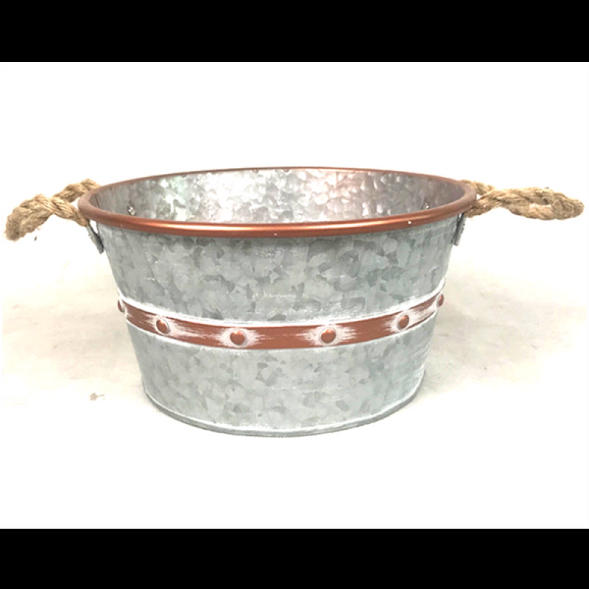 AP-CTF717R_Q01 Silver With Embossed Bronze Dots And Rope Handles Bucket