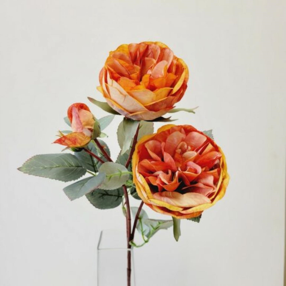 CM-GW298OR_Q01 Orange Austin Rose Spray With Bud Artificial Flower