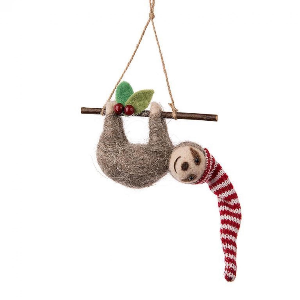 AB-27-MERINO-016 Sloth On A Branch Ornament