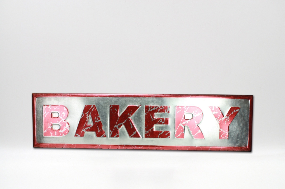 IV-W18-GT204 Bakery 3D Metal Wall Decor, Red & Grey