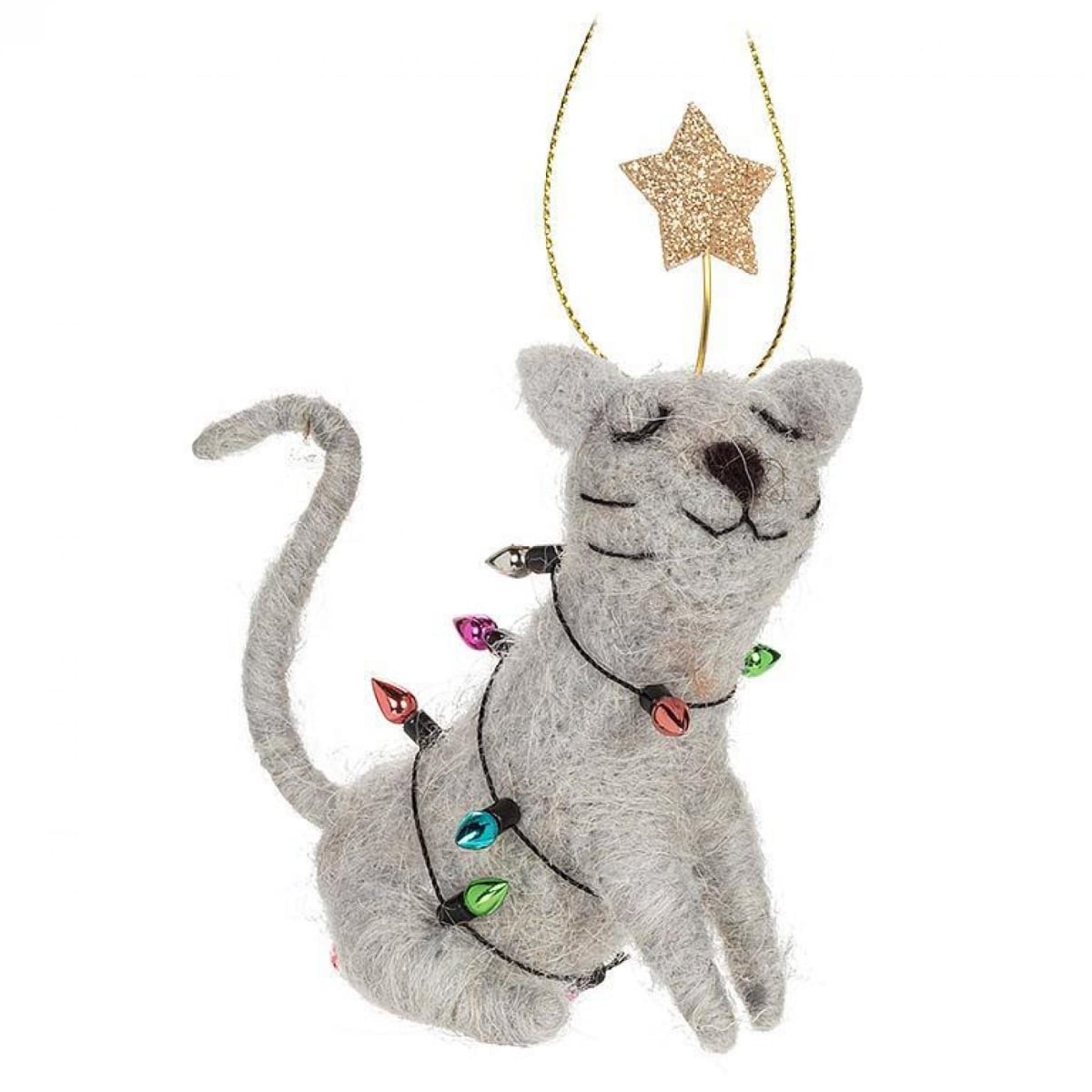 AB-27-MERINO-251 Sitting Kitty With A Star And Lights Ornament