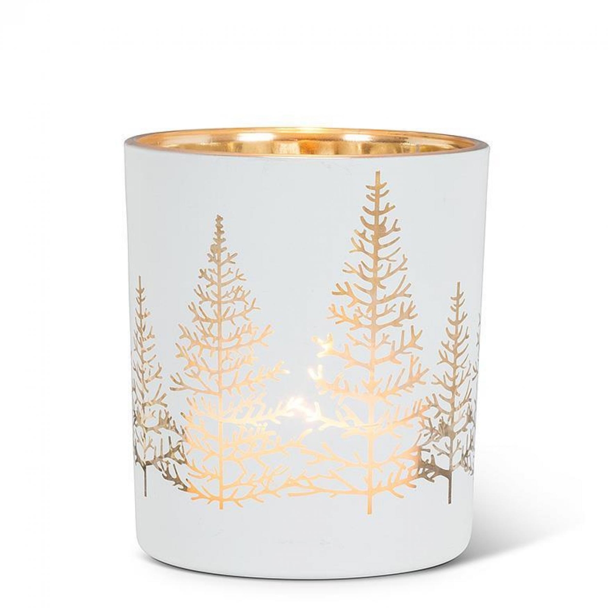 AB-15-GLIMMER-LG-WHT White With Gold Tree Tealight Candle Holder