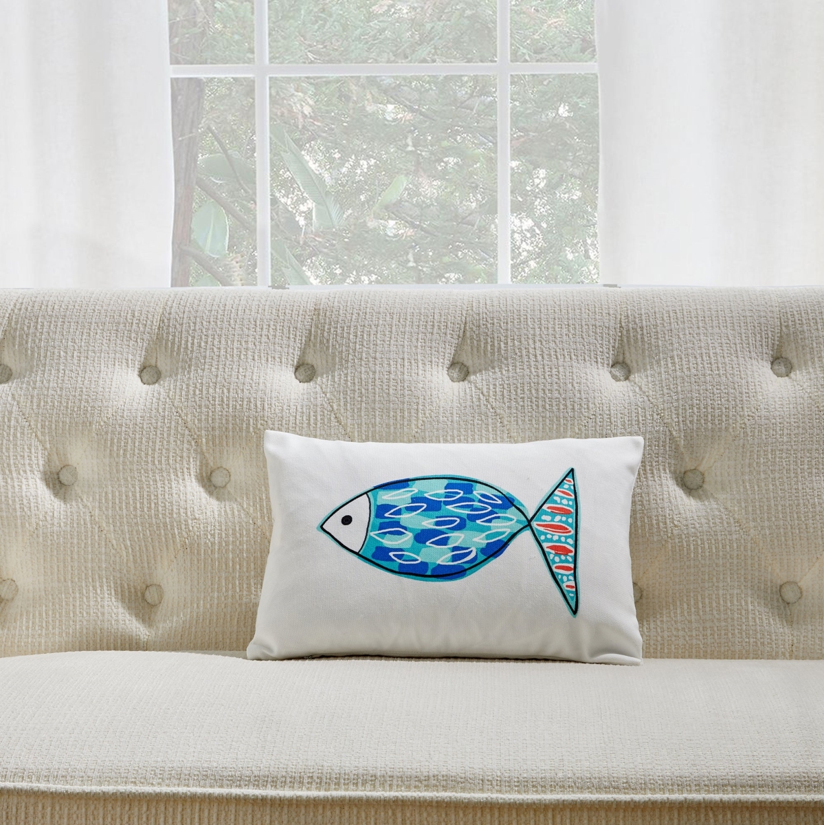 HU-SU1218IC3NXX Blue And Green Fish Print Pillow Cover