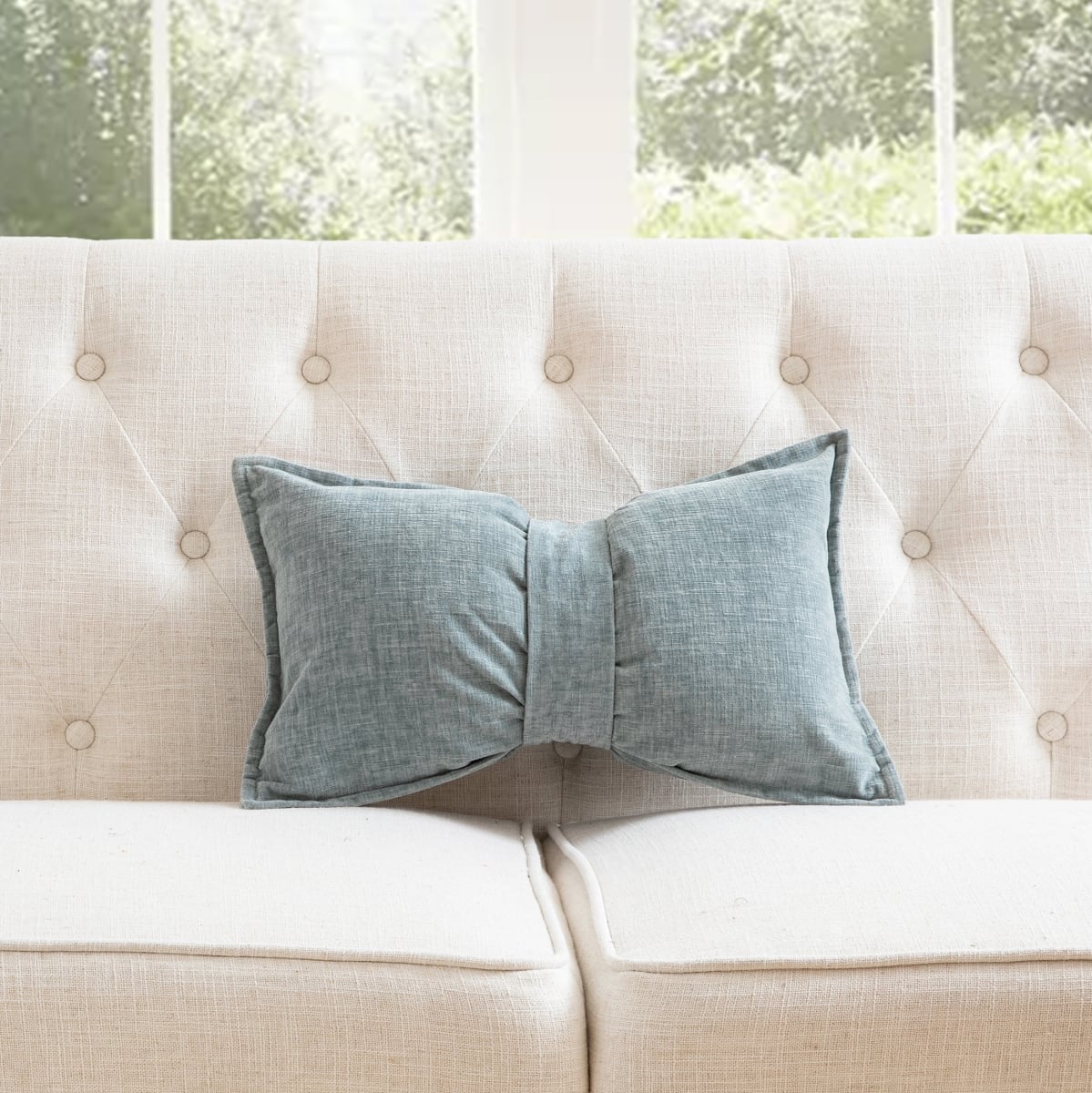 HU-SS1220EG03BLXX Blue Chenille With Belt Pillow Cover